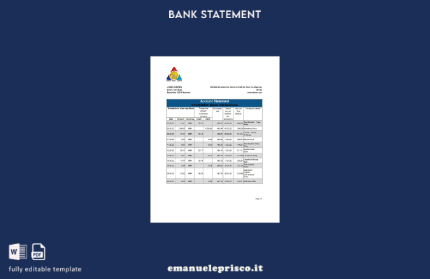 modello word di estratto conto bancario Myanmar Innwa Bank Limited in stile veri